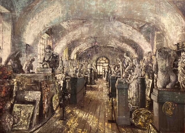 Massimo Giannoni, Gipsoteca, 2021, olio su tela, 130x180 cm