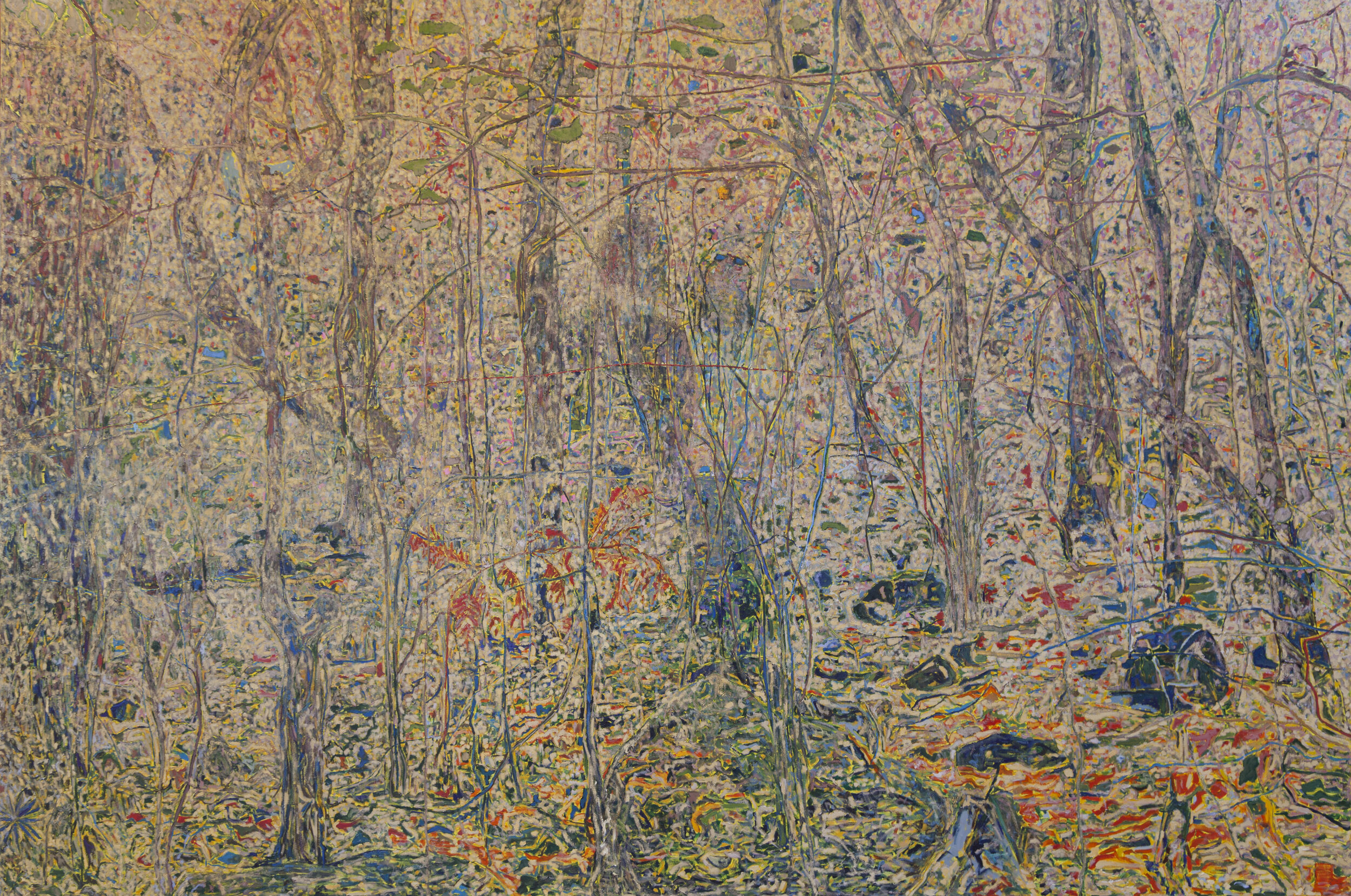 Dalle radici siamo bosco verso il cielo, 2021, olio su tela, 200x300 cm