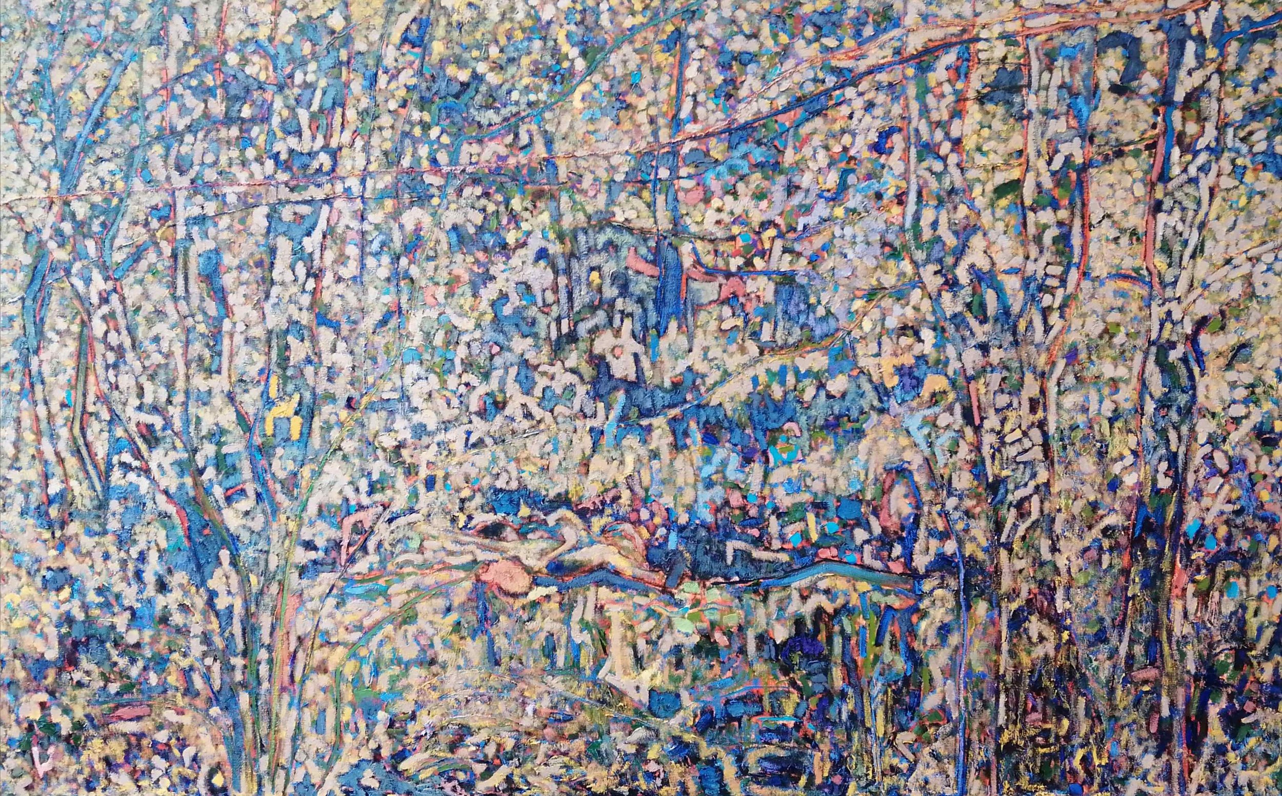 Dentro il bosco, 2021, olio su tela, 75x120 cm