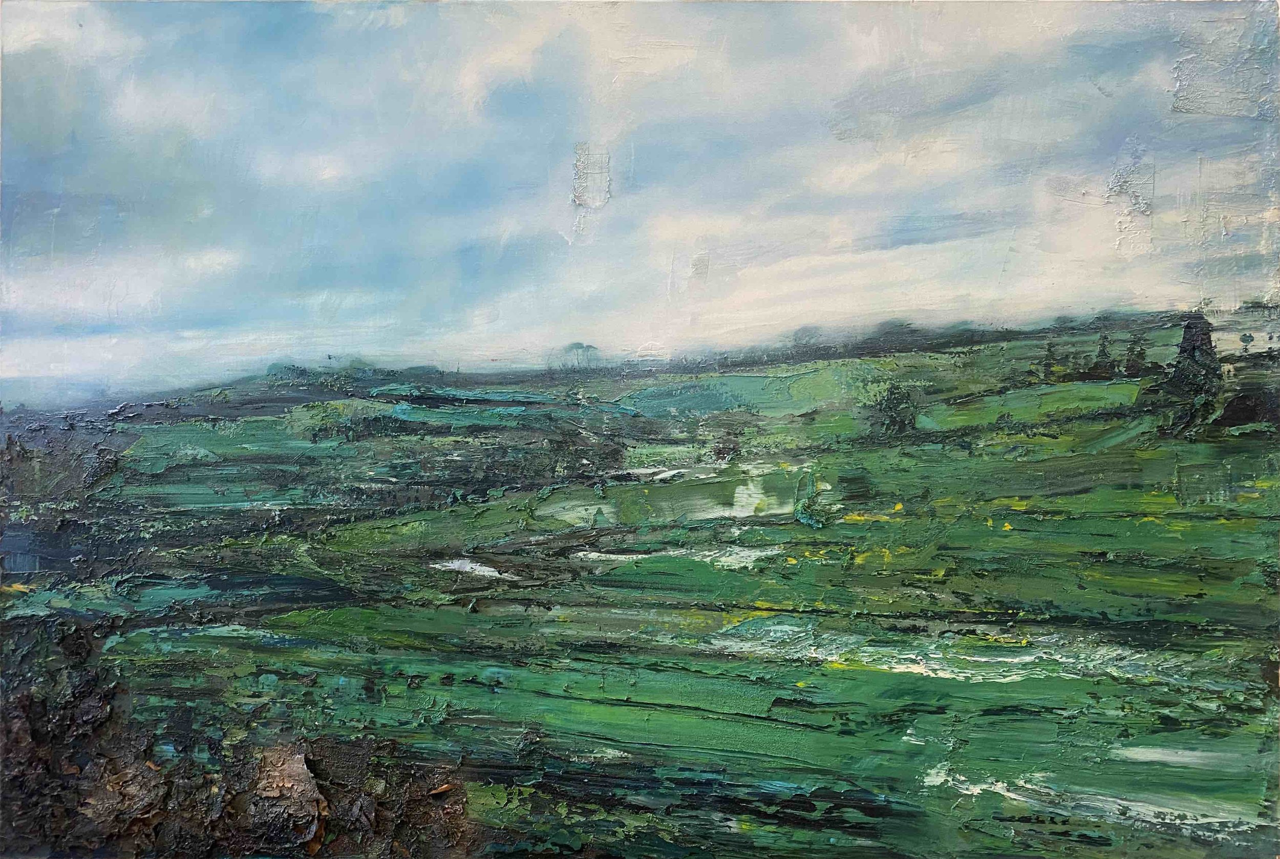 Massimo Giannoni, 2022, Paesaggio dal treno, Firenze-Roma, 135x200 cm