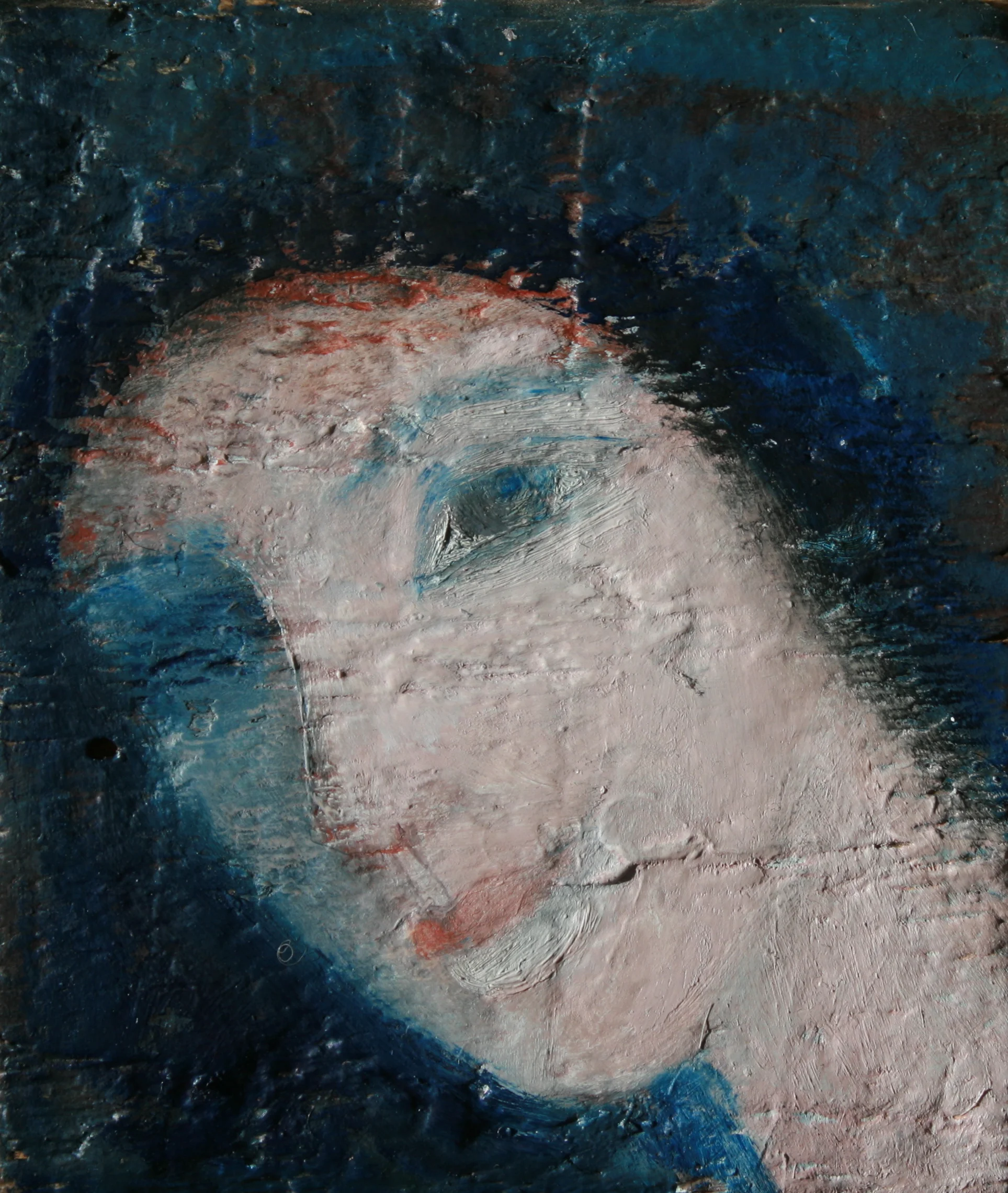 Face 1. Oil and crayon on wood. 140mm x 120mm. NZ$80