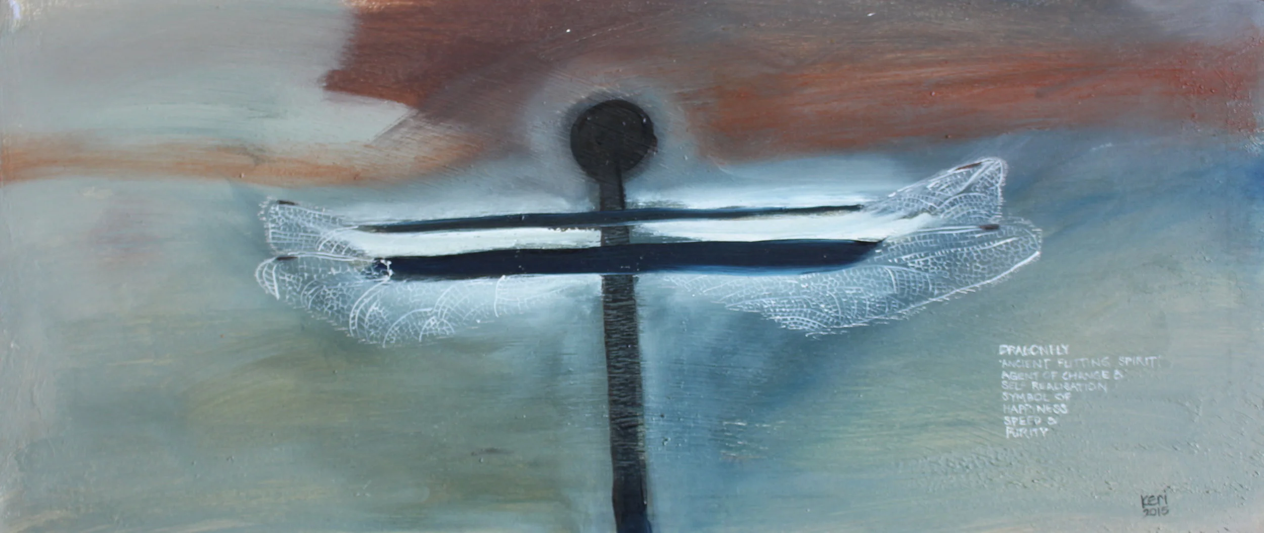 Dragonfly. Mixed media on canvas. 300mm x 700mm. NZ$400