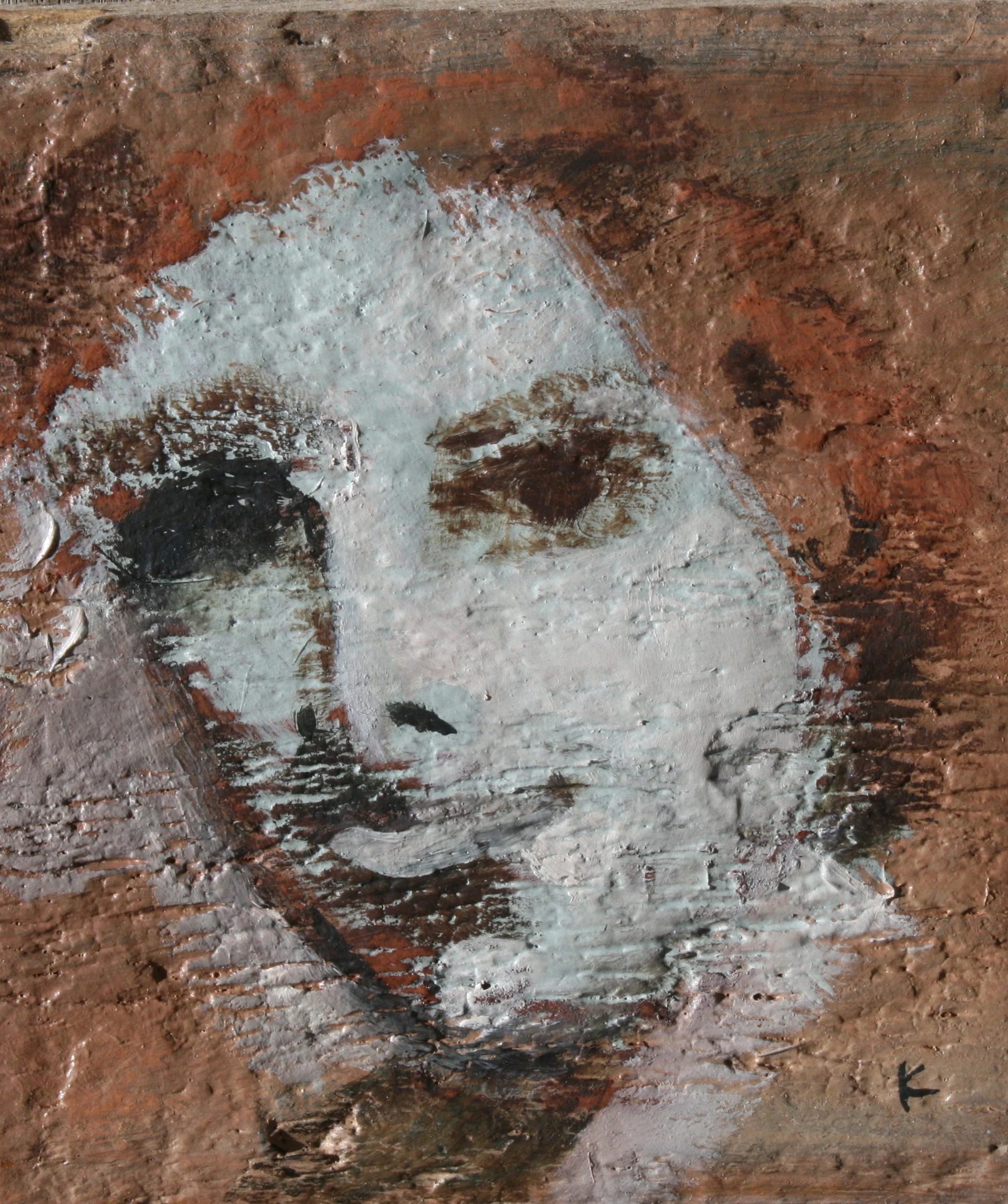 Face 3. Oil and crayon on wood. 140mm x 120mm. NZ$80