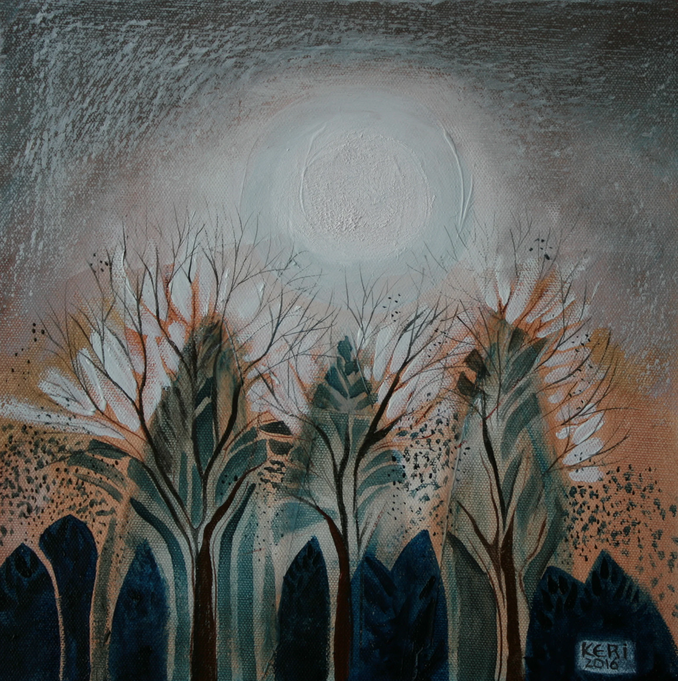 Three trees. Mixed media on canvas. 300mm x 300mm. NZ300