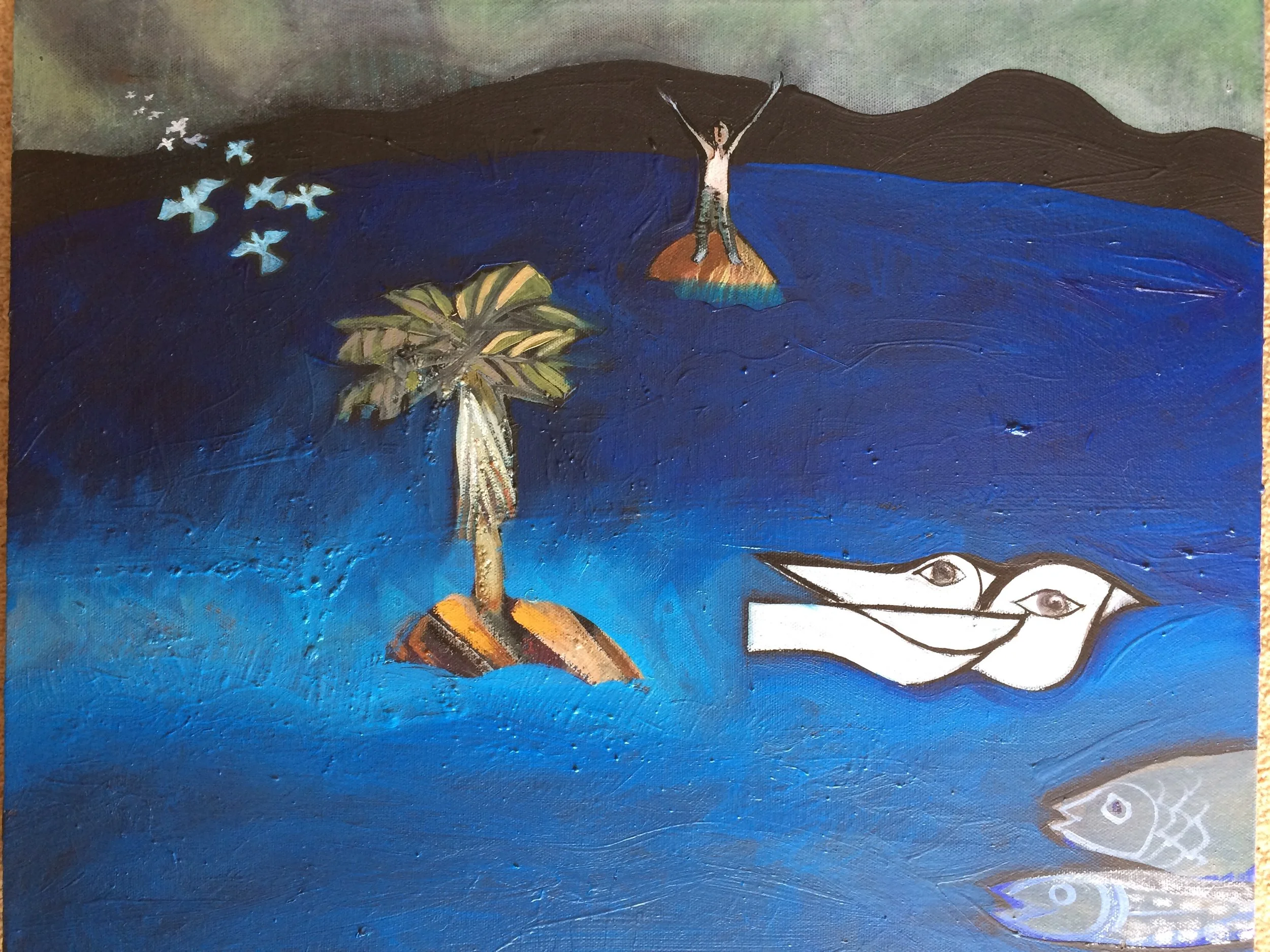 Garden of Eden revisited. 410mm x 510mm. Oil and mixed media on canvas