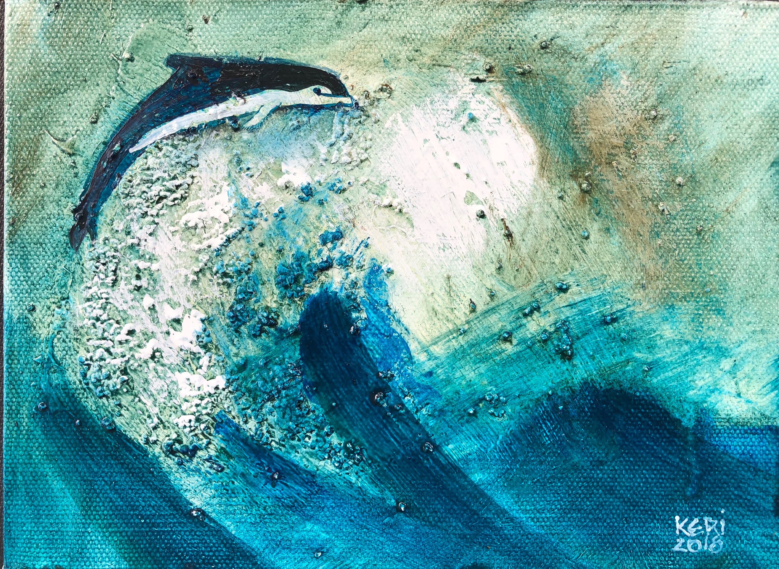 Dolphin 150mm x 200mm. Mixed media on canvas.