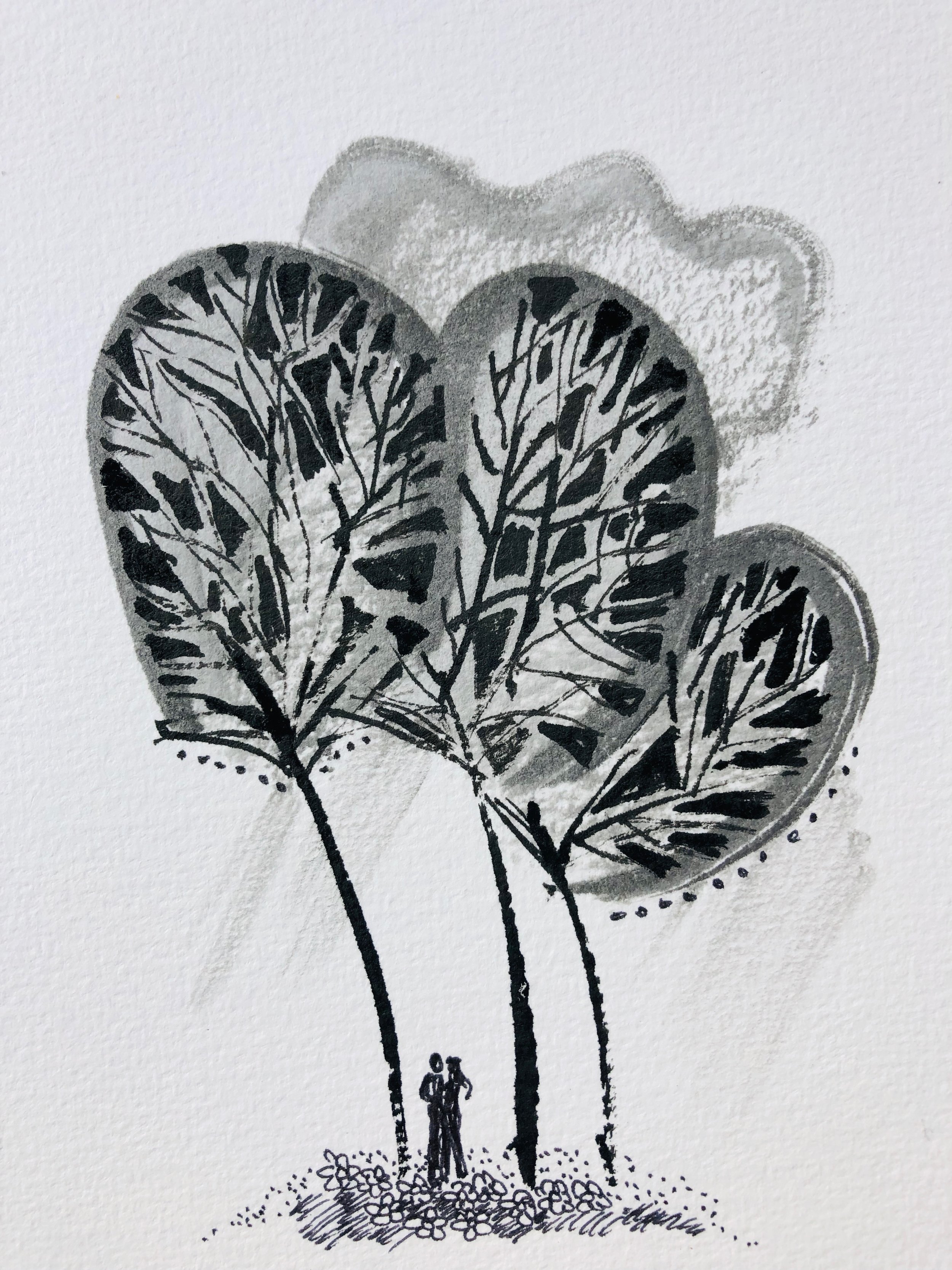 Two people, three trees