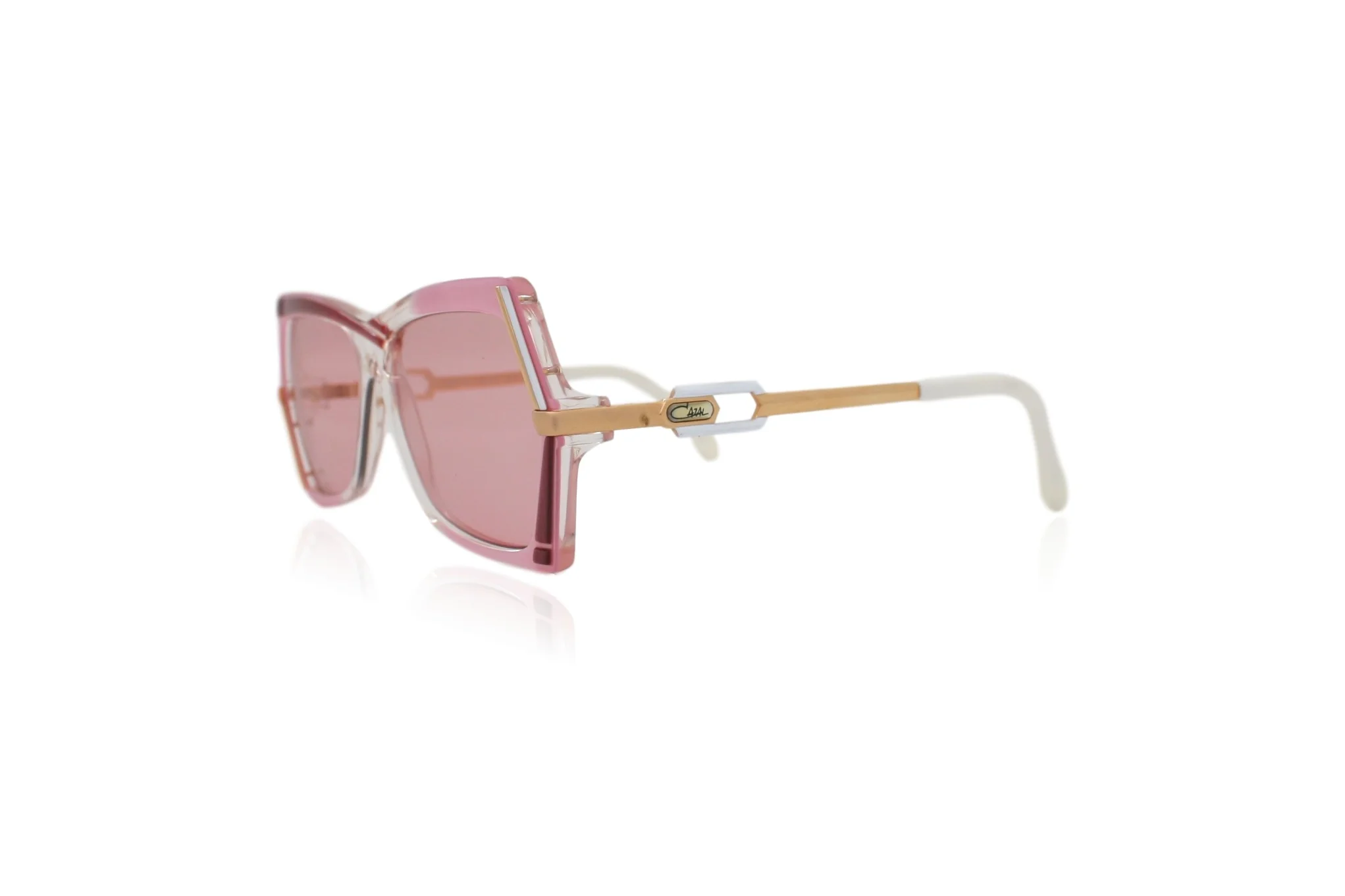 Peep Eyewear, 1980s Vintage Sunglasses, Cazal 183, Millennial Pink, Gold Sides, German Made, Side View