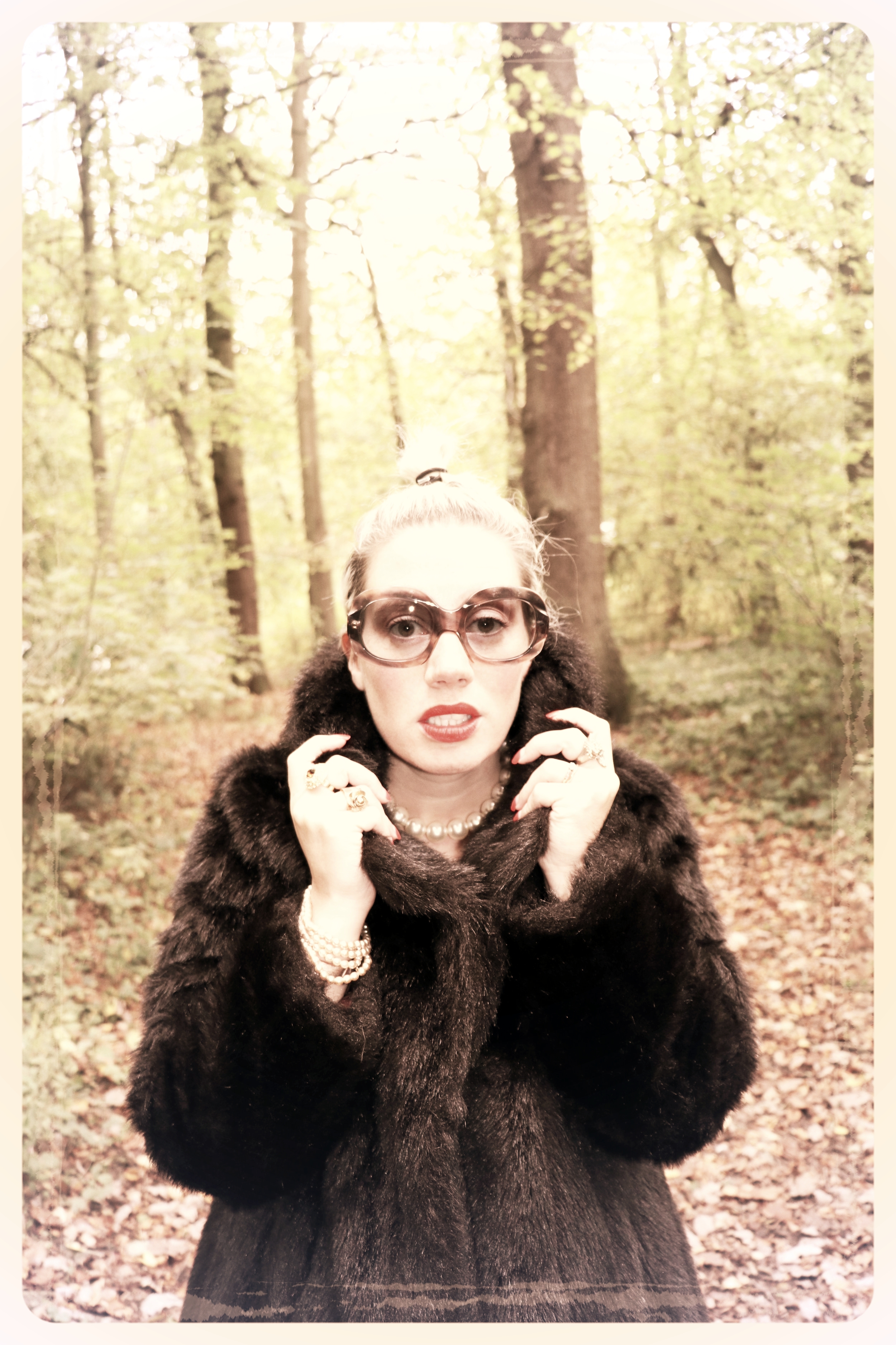 Peep Eyewear, Vintage Sunglasses, 1970s, Carrie AW vintage frames worn with fur coat, Autumn Winter Collection