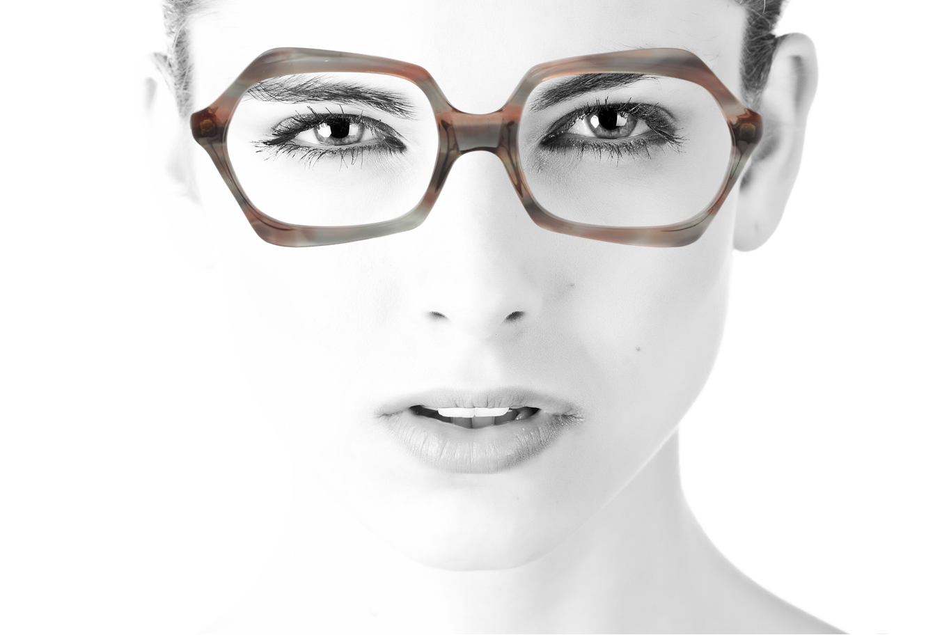 Peep Eyewear, Vintage Glasses, 1970s, Kadima, Made in Spain, Hexagon Shape, Smokey