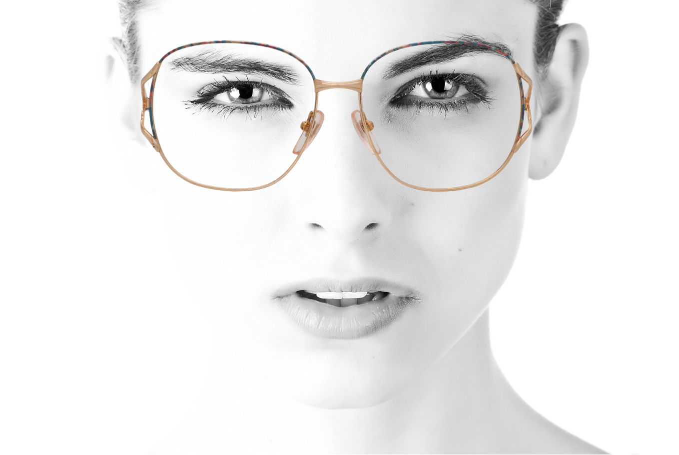 Peep Eyewear, Vintage Glasses, Invicta, Kate, Large Oval, Metal Front, Acetate Sides, Gold, Greens On Side