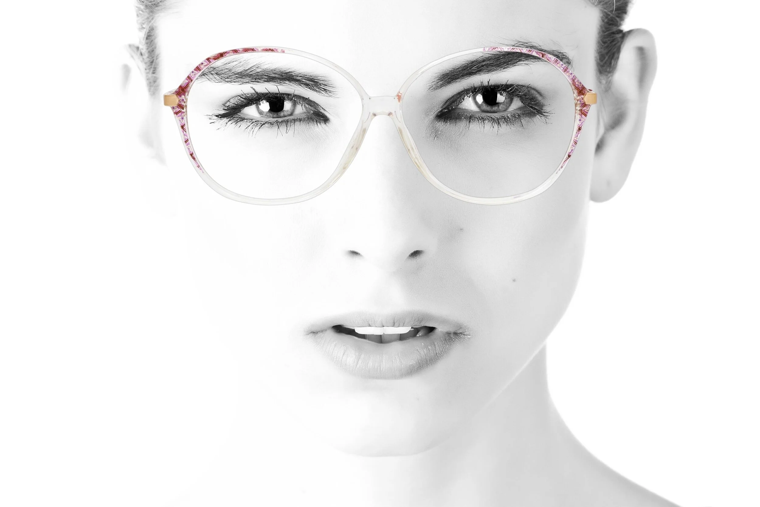 Peep Eyewear, Vintage Glasses, On Model -  Oversized Pink Gold Crystal.jpg
