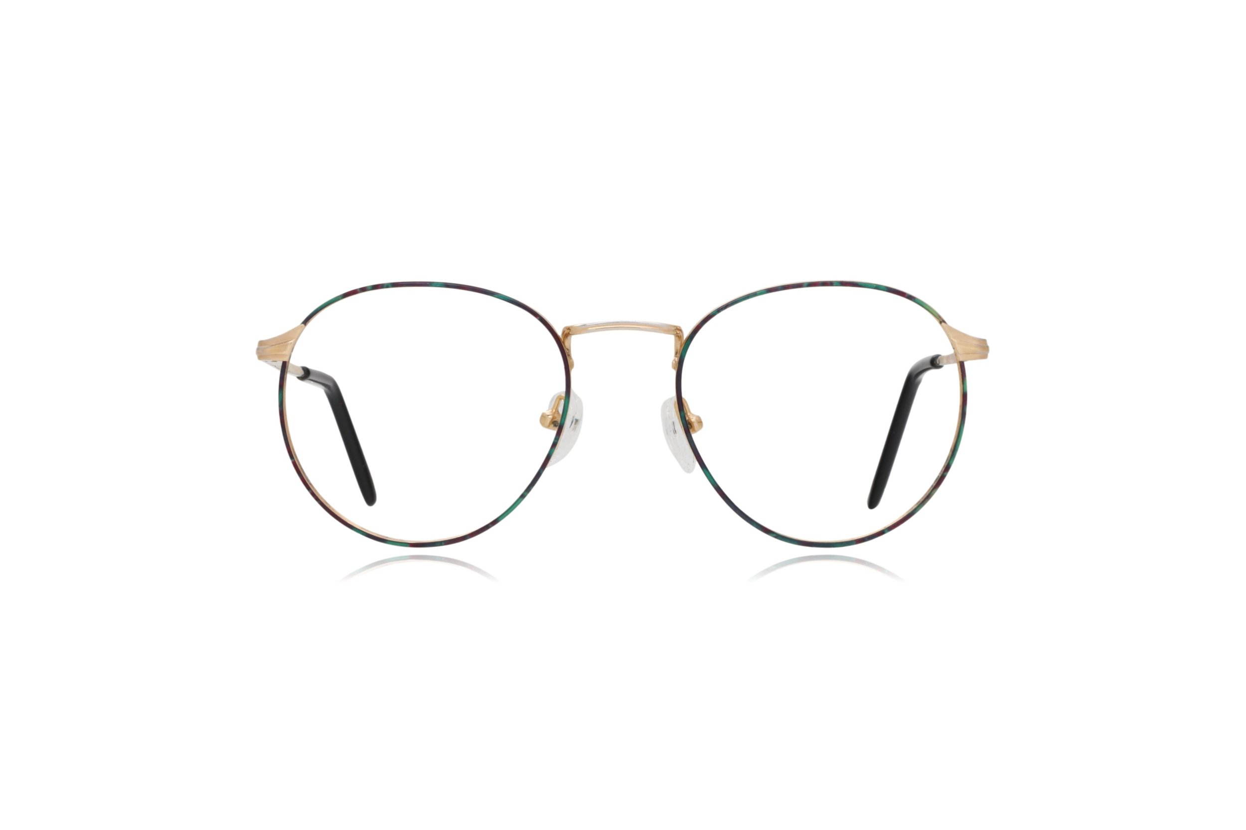 Peep Eyewear, Vintage Glasses, Emerald Green and Gold Round Frame,