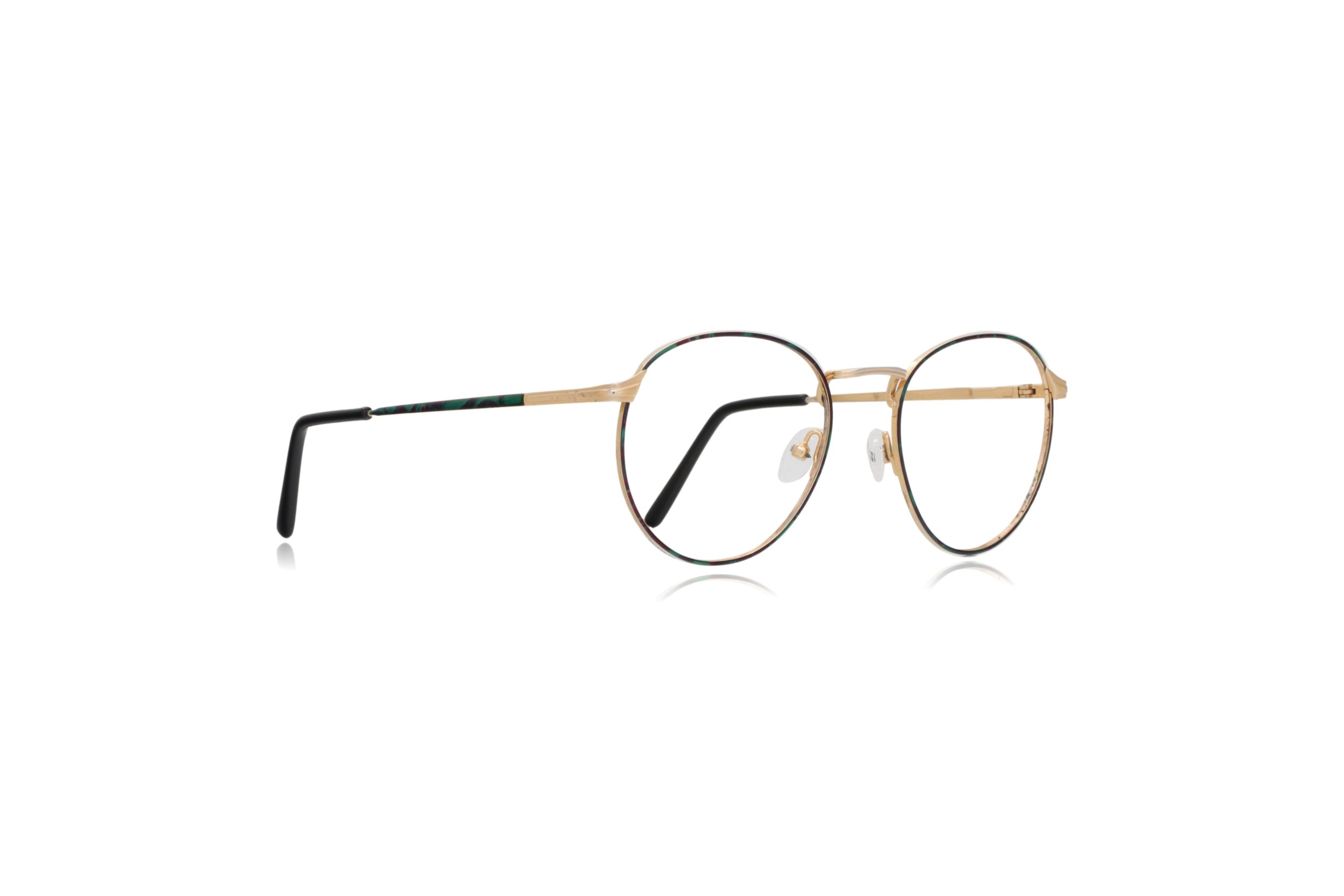 Peep Eyewear, Vintage Glasses, Emerald Green and Gold Round Frame,