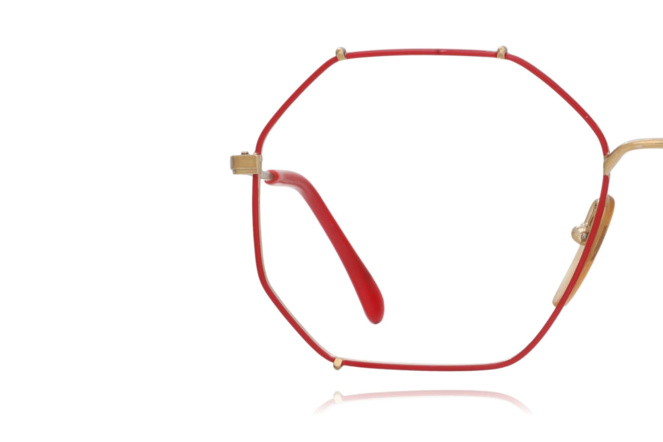 Peep Eyewear, vintage glasses, Frame Italy, red metal 80s, hexagonal