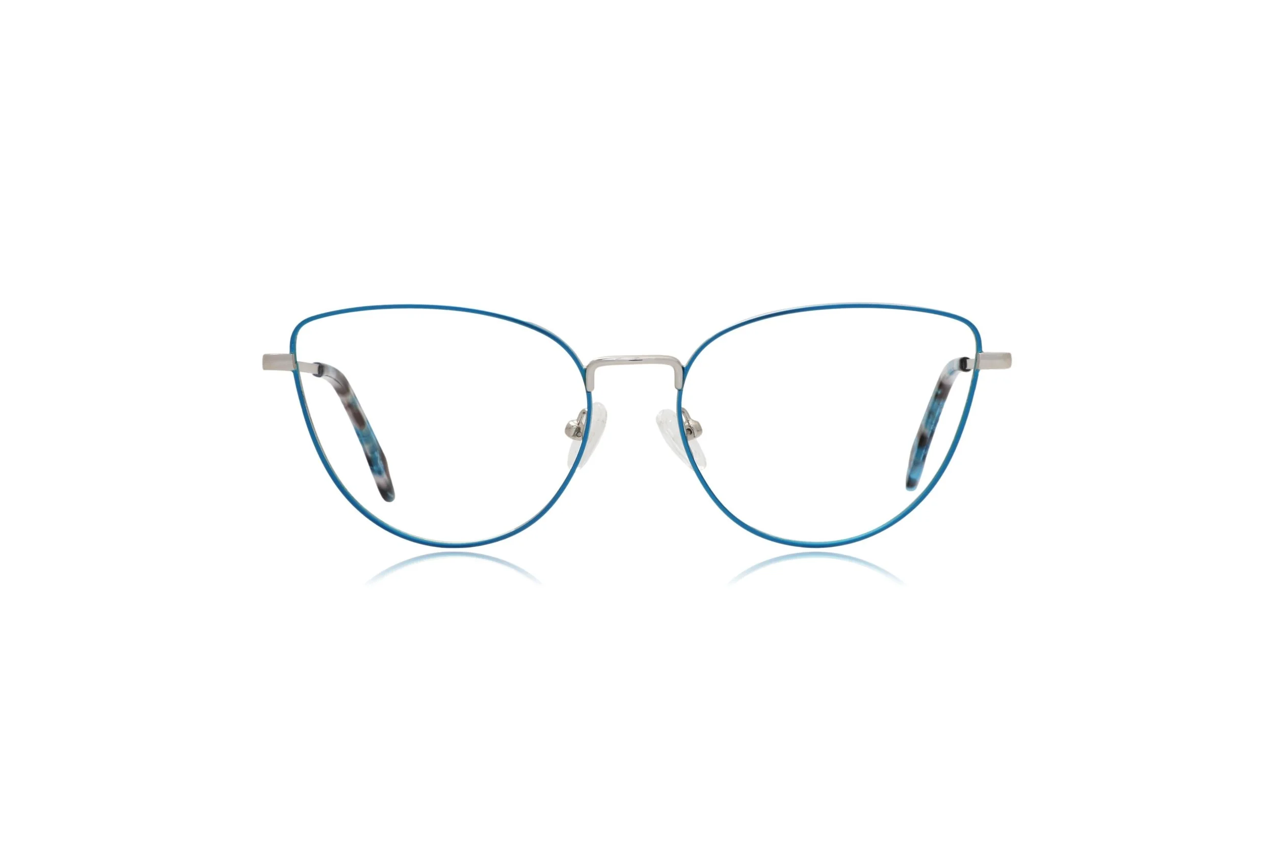 Peep Eyewear, Blue Agate and Silver Metal Cat Eye Glasses Frames