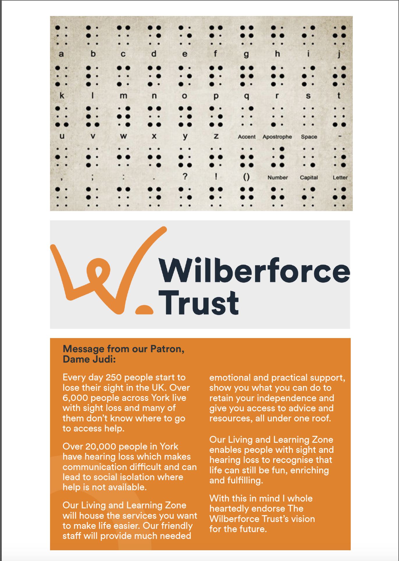 A message from the good people at Wilberforce who help the visually impaired, like my little girl. Also, if you know anyone with a visual impairment, let them know that we have a Braille menu now. And we offer them a juicy discount too