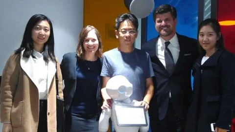 Left to right: Wang "Mary" Qun, Translator, Beijing Foreign Studies University; Chelsea Collier, Editor-At-Large; Howie Huang, Vice President Head of Technology, Great Wall Club; Jack Bienko, Deputy for Entrepreneurship Education, US Small Business Administration; Yuanmeng "Ivy" Cai, Translator, Beijing Foreign Studies University