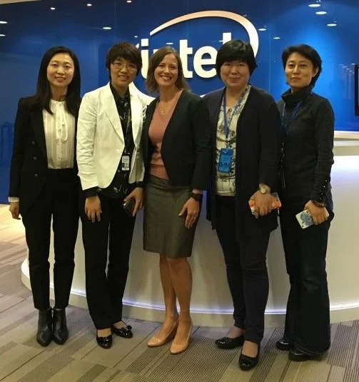 Julia Zhu, Director of Corporate Affairs; Nancy Yang, Director, Mass Makerspace Accelerator; Chelsea Collier; Carol Qin and Maggie Zhang both with the Corporate Affairs Group