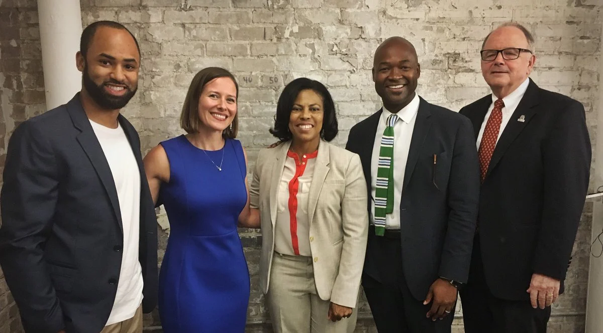 (l-R) Daniel Applewhite (Propeller), Chelsea Collier (Digi.City), Kim LaGrue (CIty of New Orleans), New Orleans Councilmember Jason Williams, Ben Johnson (Chamber of Commerce)