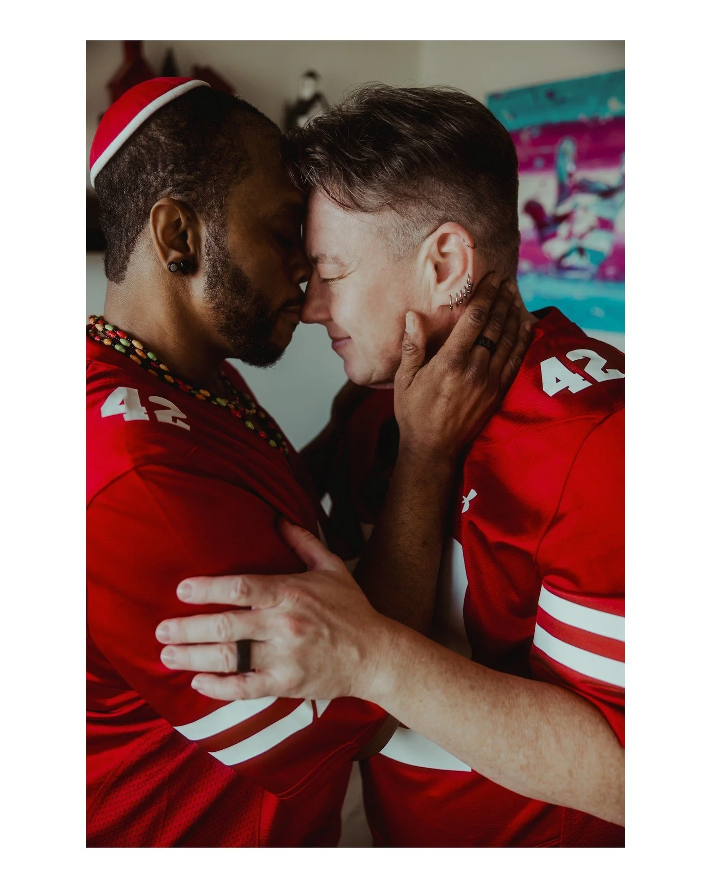 Stormy + Meier's couples portraits are a study in Queer &amp; Trans Joy 🏳️&zwj;⚧️🏳️&zwj;🌈💜 Head to the #linkinbio and click "Blog" to see the couples portraits &amp; wedding day photos for this beautiful couple! 
.
.
.
.
.
.
[Image Desc
