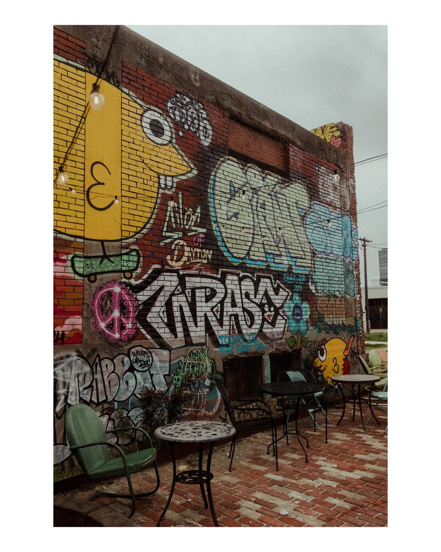 Some scenes of Dayton, OH
.
.
.
.
.
.
[Image Description: The first three images are of various graffitied walls, the fourth image is of a downtown Dayton street on a sunny day, the fifth image is of a house that looks like an alien spaceship (Futuro