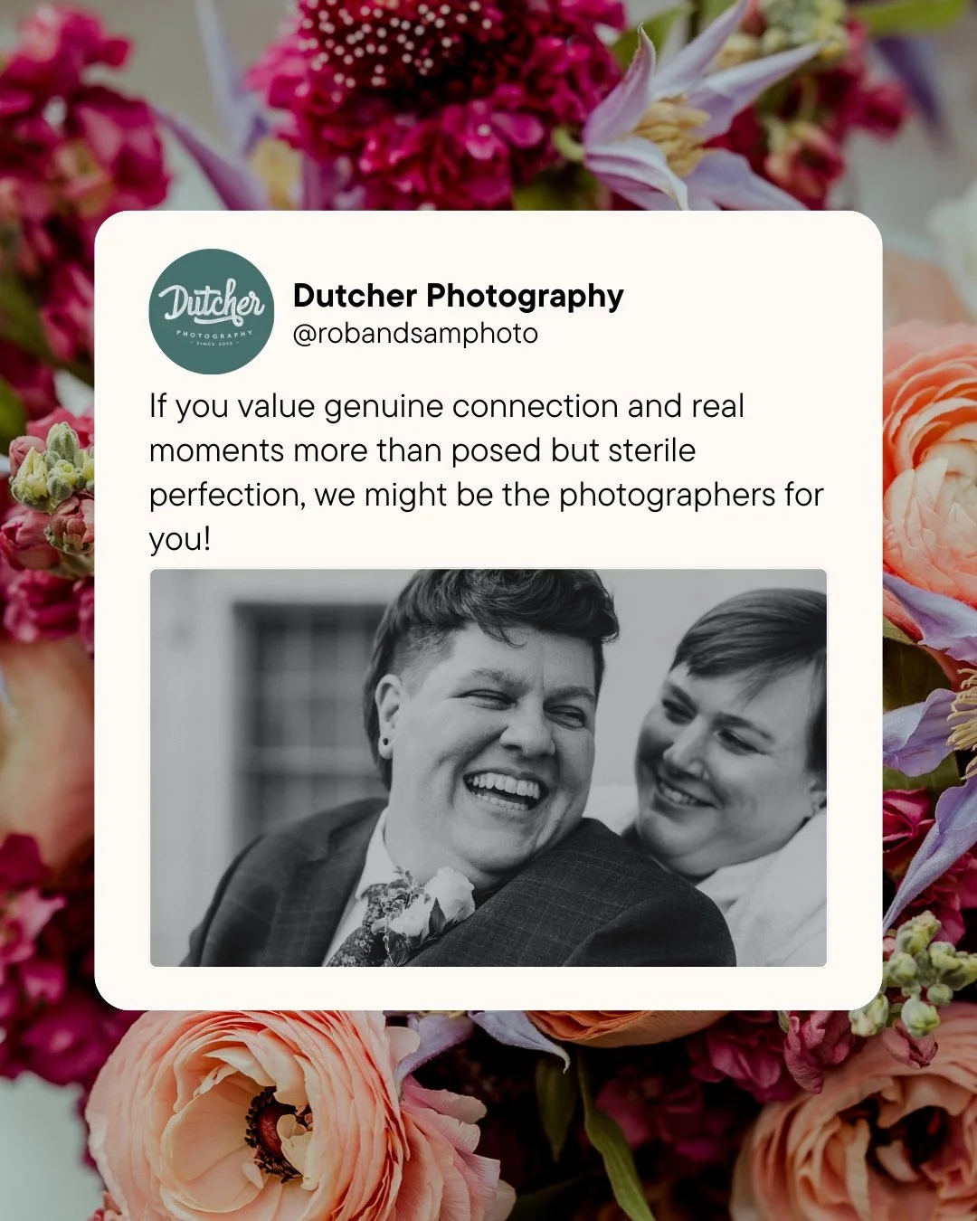 If you are into genuine connection &amp; real moments for your wedding photos, and posed but sterile perfection isn't your vibe, then were might just be the photographers for you 😘
.
.
.
.
.
.
 - Camera Gear: 
 - Canon: @canonusa
 - Accessories: 
 -