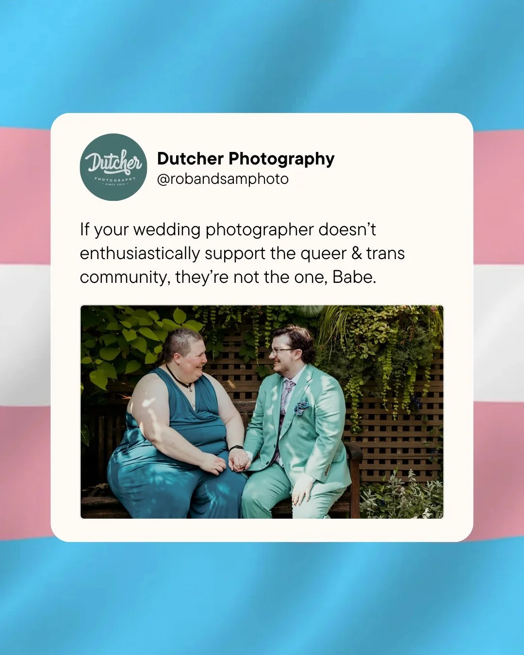 Not just in June, but EVERY month, your wedding photographer (and ANY wedding vendor you want to work with) should be loudly supporting and celebrating the queer &amp; trans community, otherwise, do you really want to give them your money? Vote with 