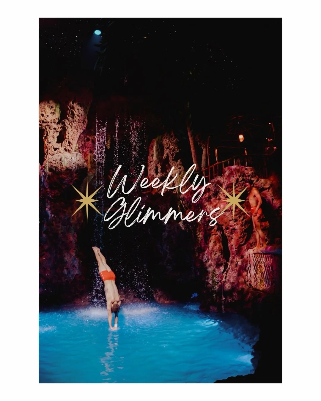 ✨ A special collection of little slices of joy &amp; glimmers from our Western Road Trip in early August ✨
.
.
.
.
.
.
[Image Description: A collection of images including a cave diver splashing into a pool from a rock formation, a pole covered in st