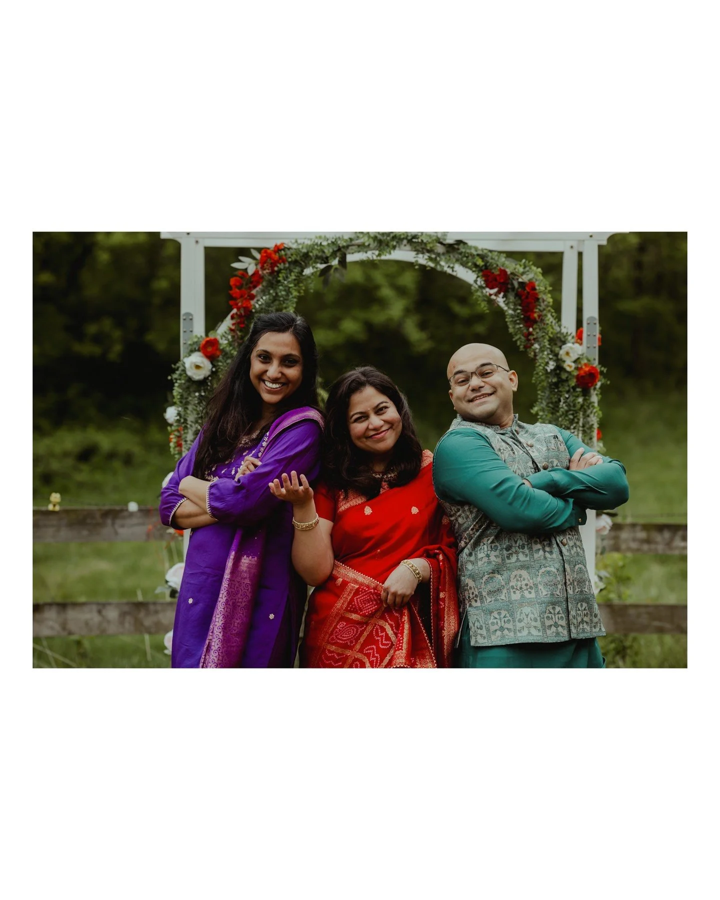 Did you know that formal photos aren't just for family? You can ABSOLUTELY put your friends &amp; chosen family on your formal shot list! 
.
.
.
.
.
 - Camera Gear: 
 - Canon: @canonusa
[Image Description: An Indian bride in a red &amp; gold sari is 