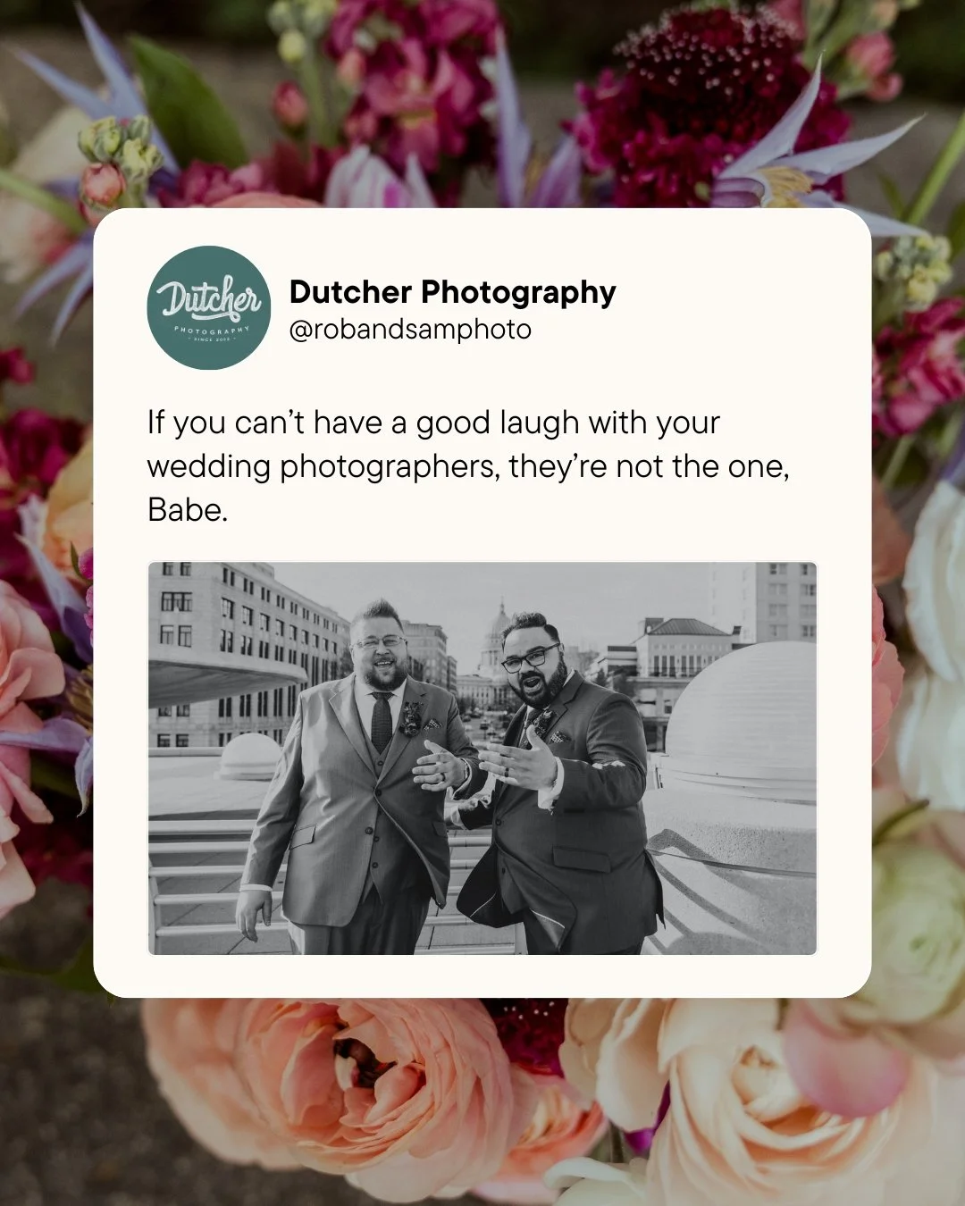 Seriously though, we have fun here 😂💜
.
.
.
.
.
. 
 - Camera Gear: 
 - Canon: @canonusa
Here are the people / vendors that helped make this wedding day awesome! 
 - The Couple: @david.moe86 + @lopezac15
 - Suits: @nl_suits
 - DJ: @flux.vj
 - Floral