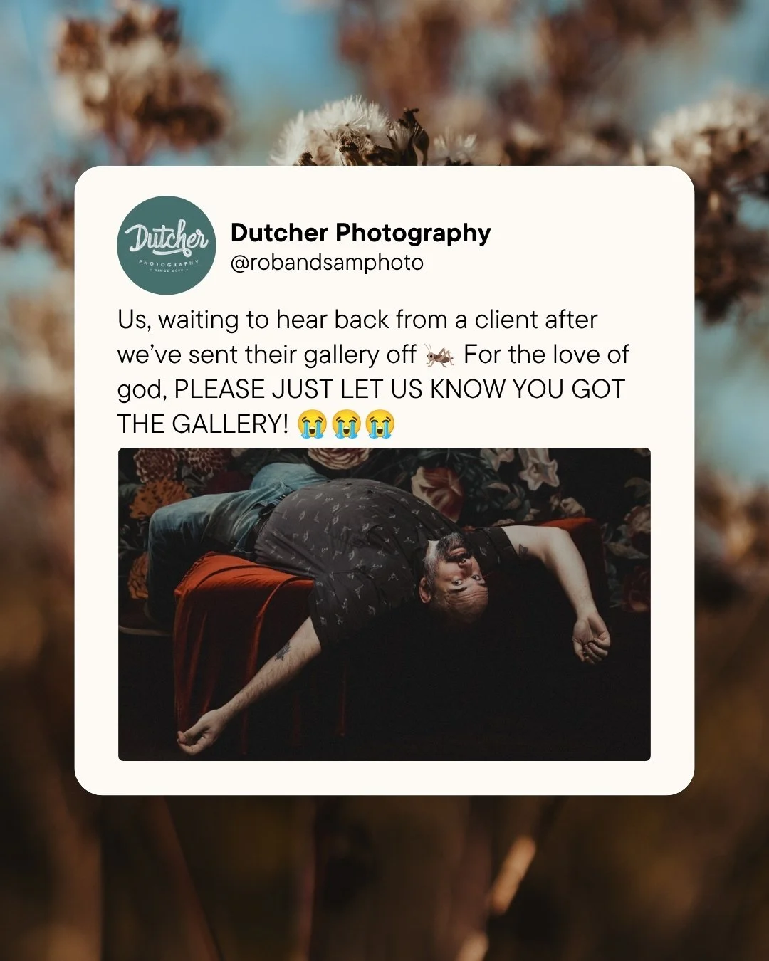 Okay, it's not just us, it's every wedding photographer out there..... Please, we're begging you, let us know you got the gallery and what you think, because we're sensitive lil' guys and if we don't hear back, we're going to assume you hate the phot