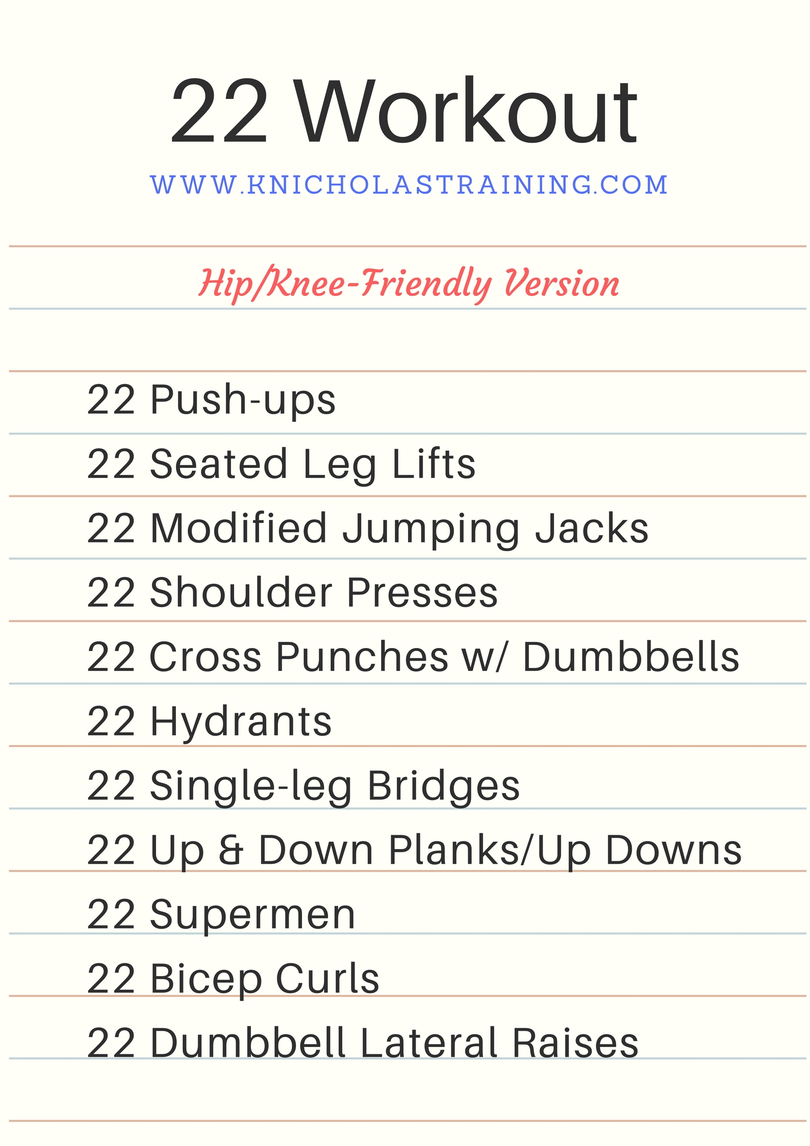 22 Rep Workout - Hip/Knee Friendly Version