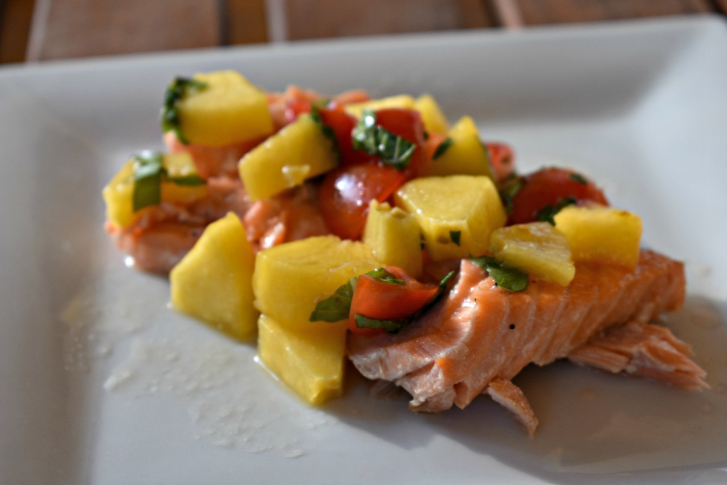 Grilled King Salmon with Peach Tomato Salsa