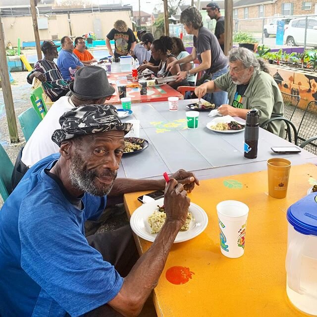 While we miss gathering around the tables together for lunch we will continue to serve Grace and Greens in to-go boxes! We hope to see you tomorrow at noon. #okraaabey #graceandgreens #communitylunch #givinggarden #communitygarden #pigeontown #neworl