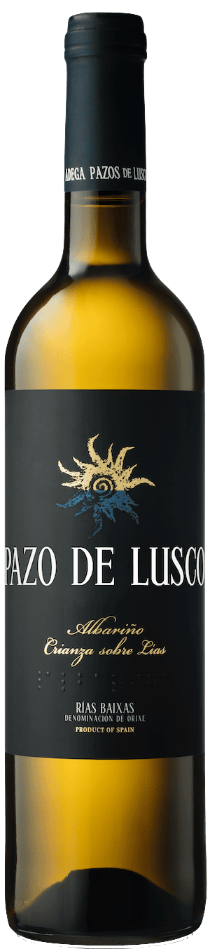 A bottle of Pazo de Lusco Albariño wine from Rías Baixas, Spain