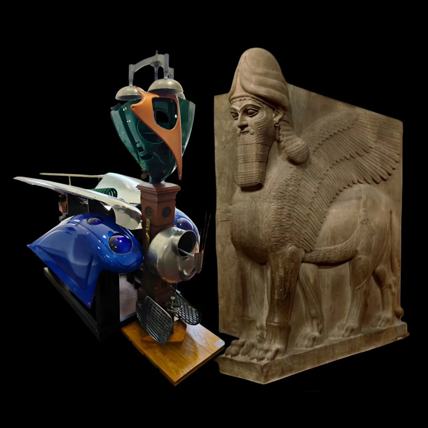 After I  posted Moth Man, Icarus, Minotaur, Michael Harrison called it 21st Century Lamassu, so i sought out this 9th century b.c. creature. Found this on the Metropolitan Museum website: &quot;Among such stone beasts is the human-headed, winged lion