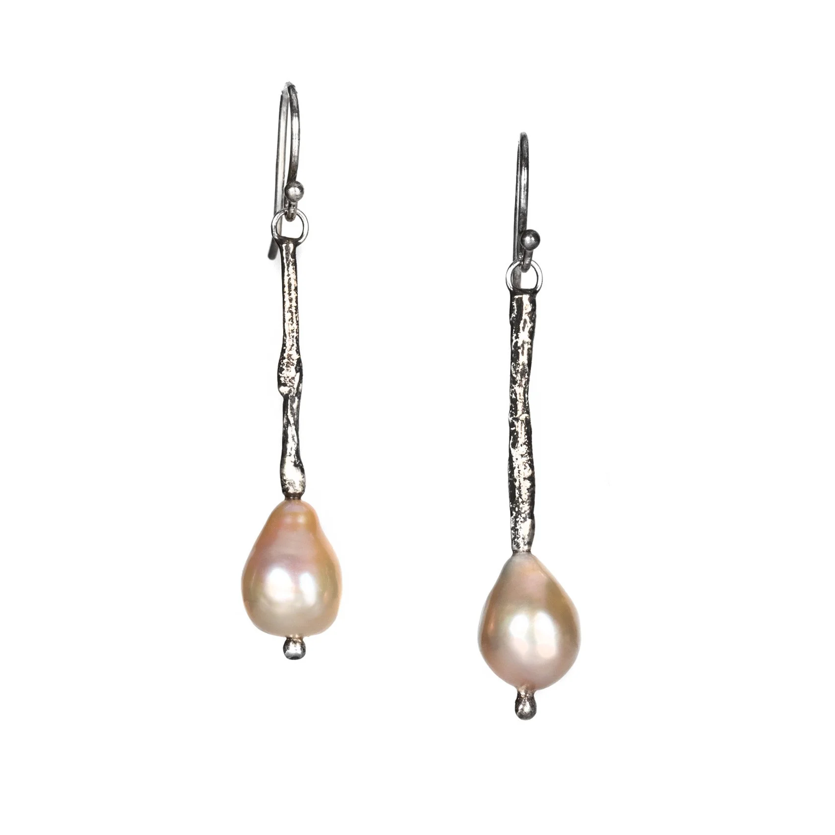 Small Molten Drop Stick Earrings with Pink Baroque Pearls
