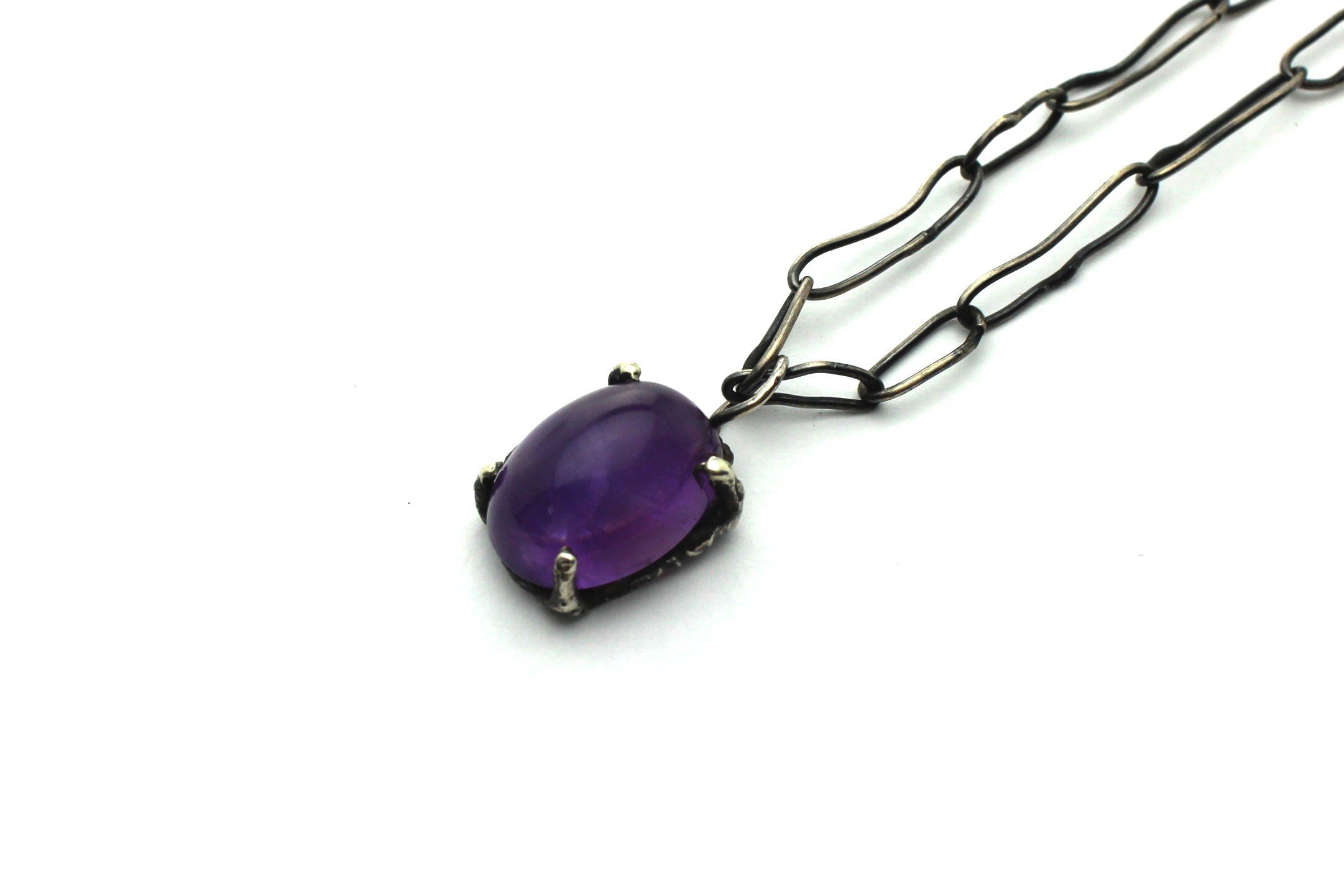 Amethyst Molten Sterling Silver Necklace with Handmade Chain