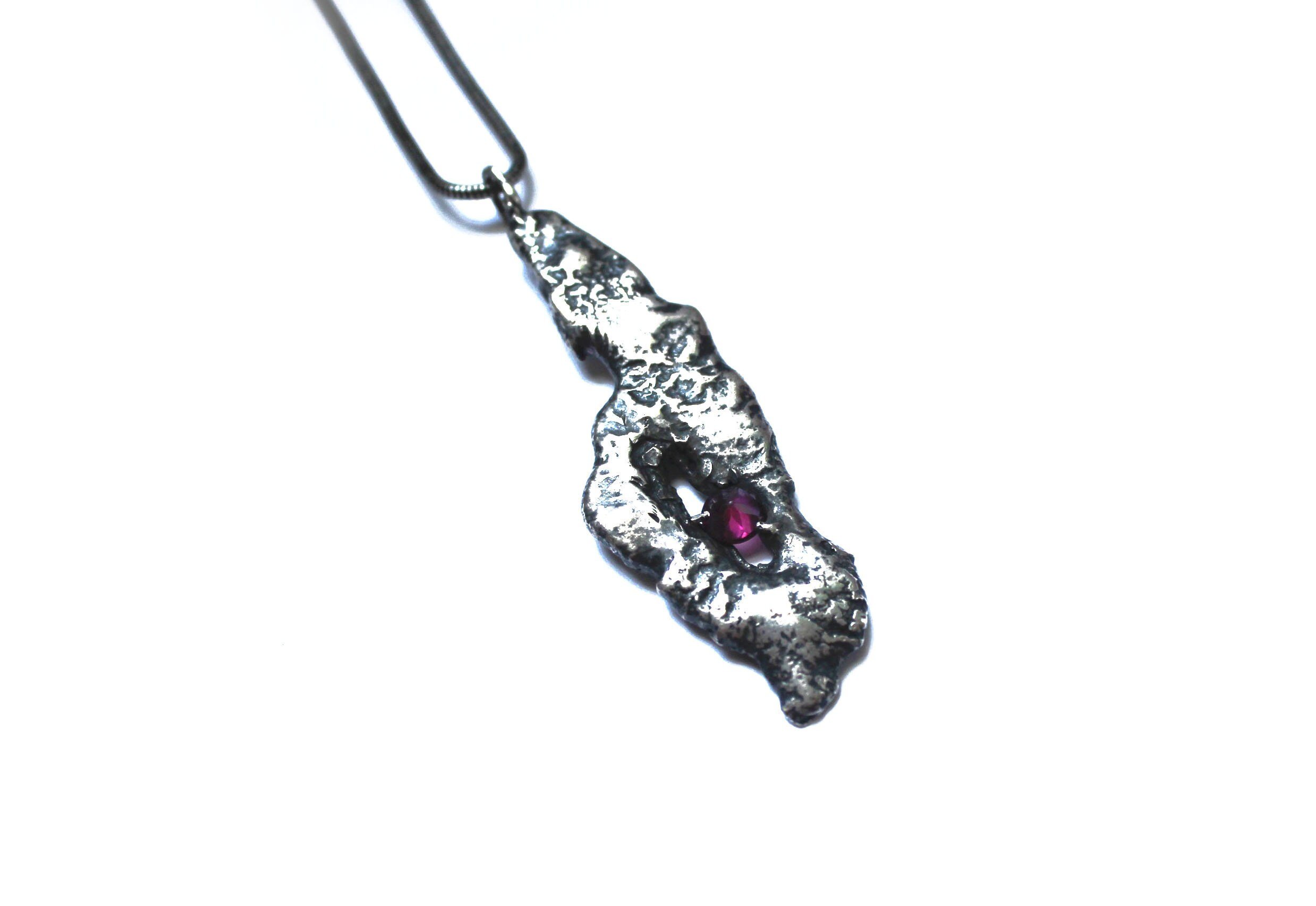 Rhodolite Garnet Molten Sterling Silver Pendant