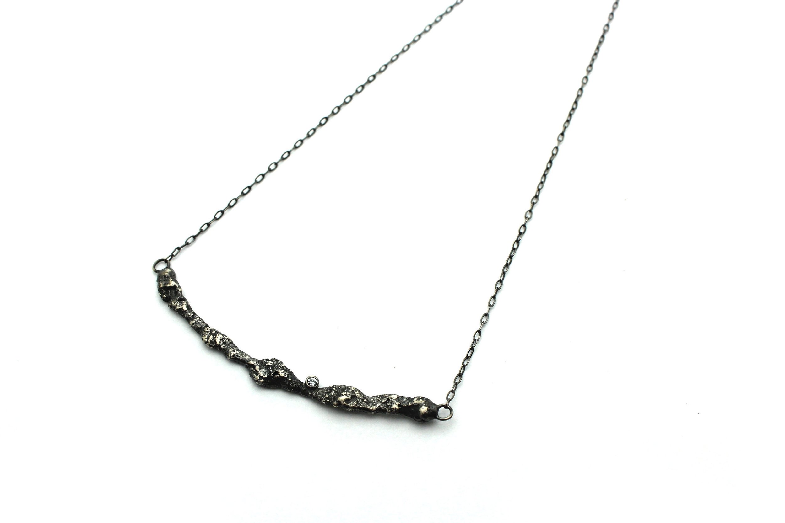Molten Sterling Silver Bar Necklace with Aquamarine
