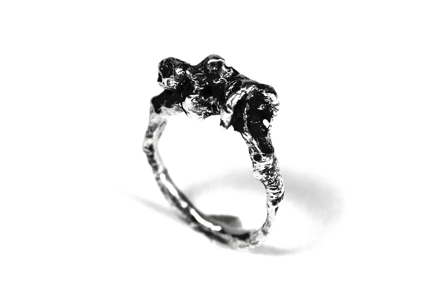 Natural Molten Oxidized Sterling Silver Ring