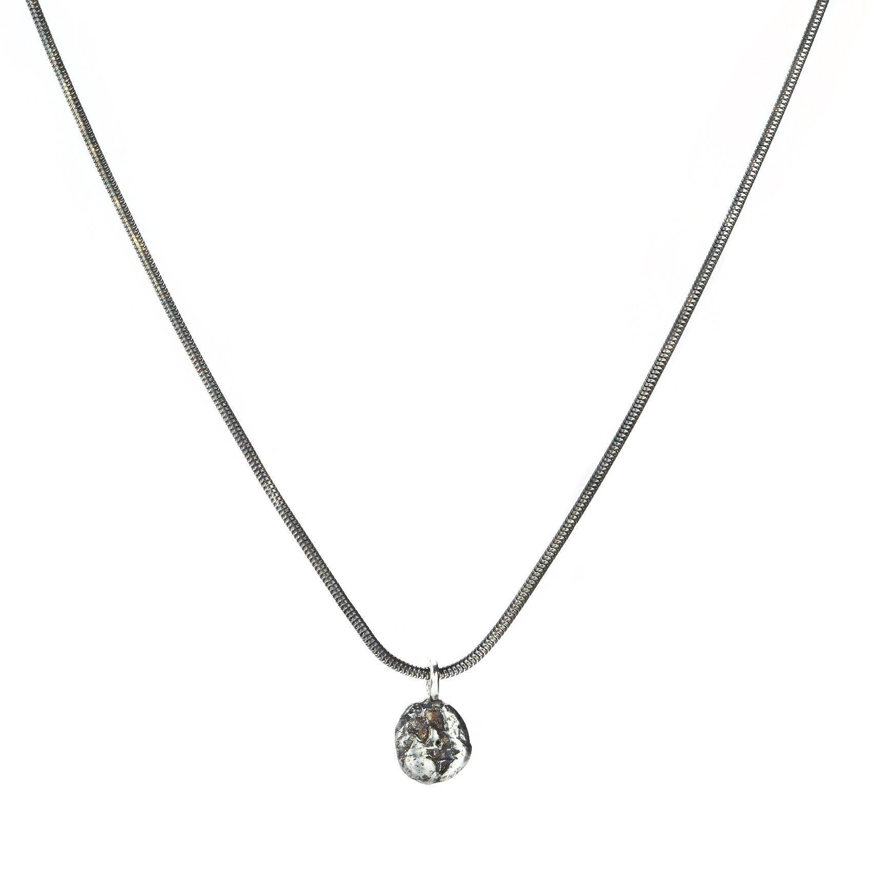 Plain Pebble Organic Oxidized Sterling Silver Pendant