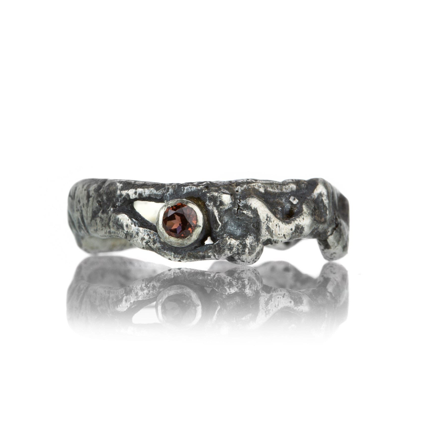 Small Red Garnet Molten Sterling Silver Ring