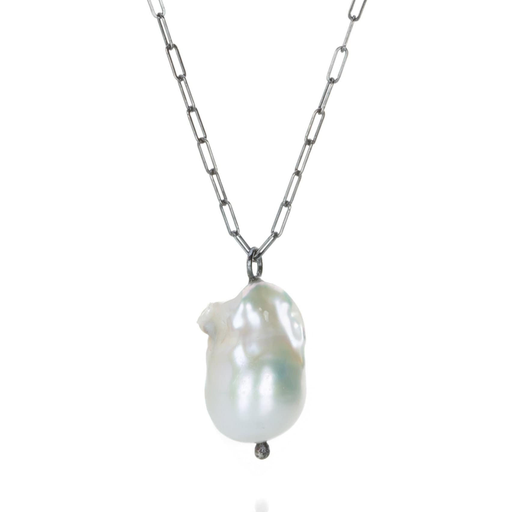 Oxidized Sterling Silver and White Fireball Pearl Pendant