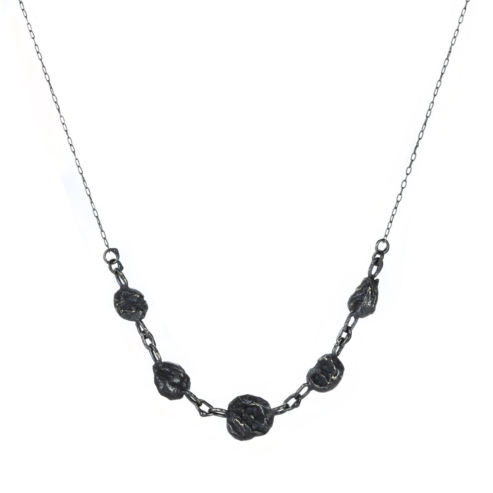 Oxidized Sterling Silver Molten Pebble Necklace
