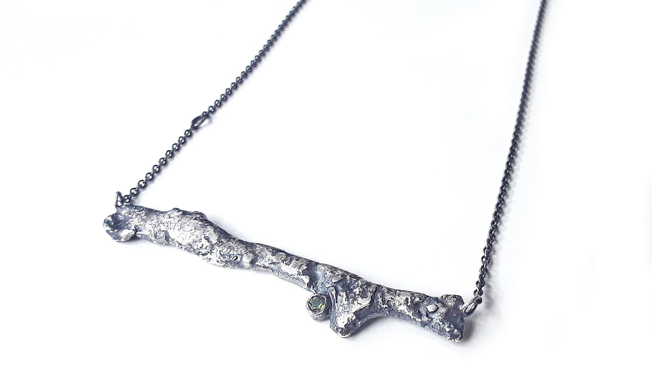 Peridot Molten Branch Sterling Silver Necklace