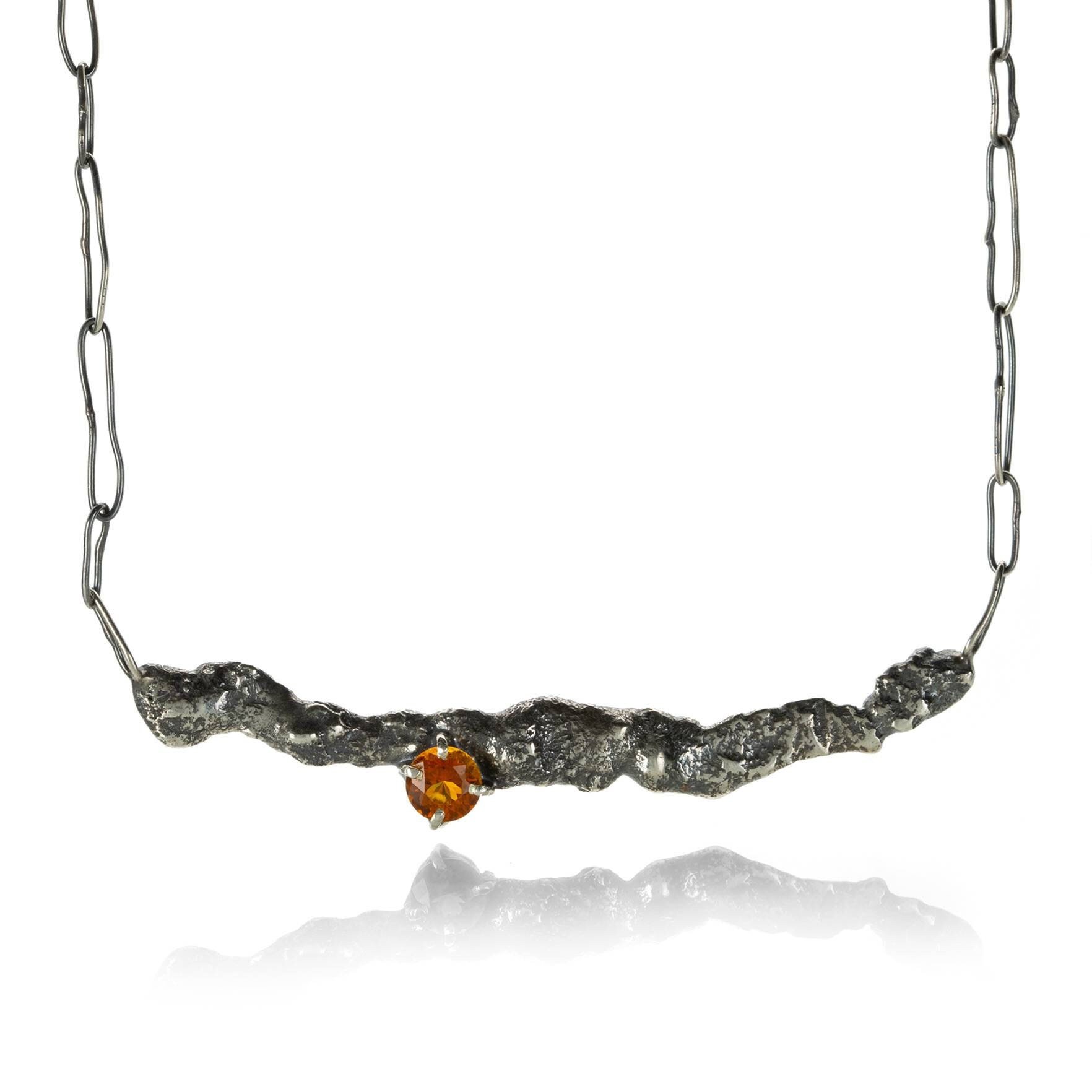 Fire Citrine Molten Sterling Silver Necklace / Handmade Sterling Silver Link Chain