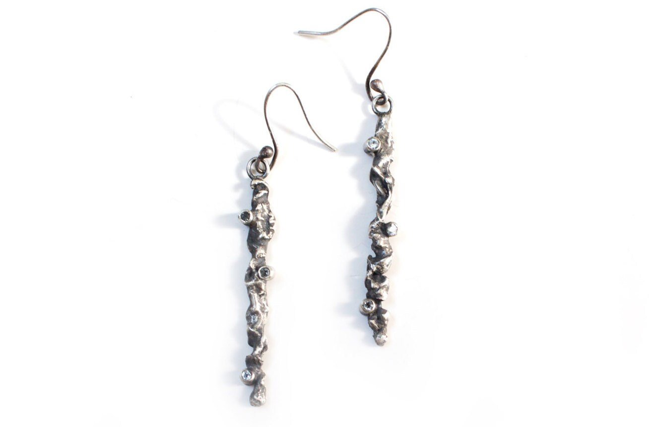 Blue Topaz Sterling Silver Molten Earrings