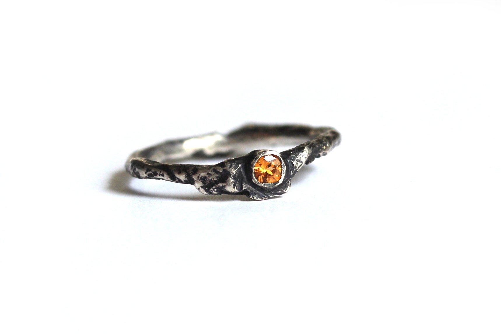 Spessartite Garnet Molten Sterling Silver Stacking Ring